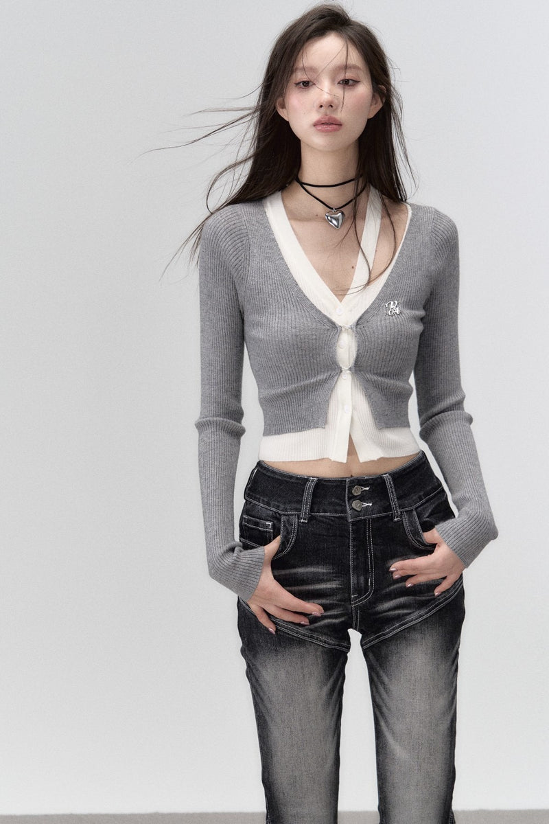 Irregular Faux Two-Piece Knit Cardigan