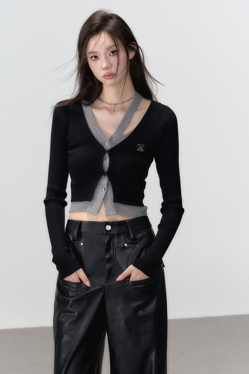 Irregular Faux Two-Piece Knit Cardigan