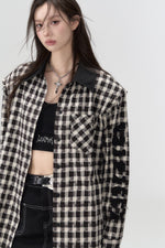 Loose-Fit Patch Embroidered Plaid Shirt