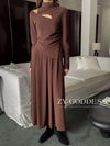 Hollowed Neck Knit Maxi Dress Set