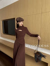 Hollowed Neck Knit Maxi Dress Set