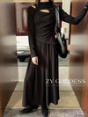 Hollowed Neck Knit Maxi Dress Set