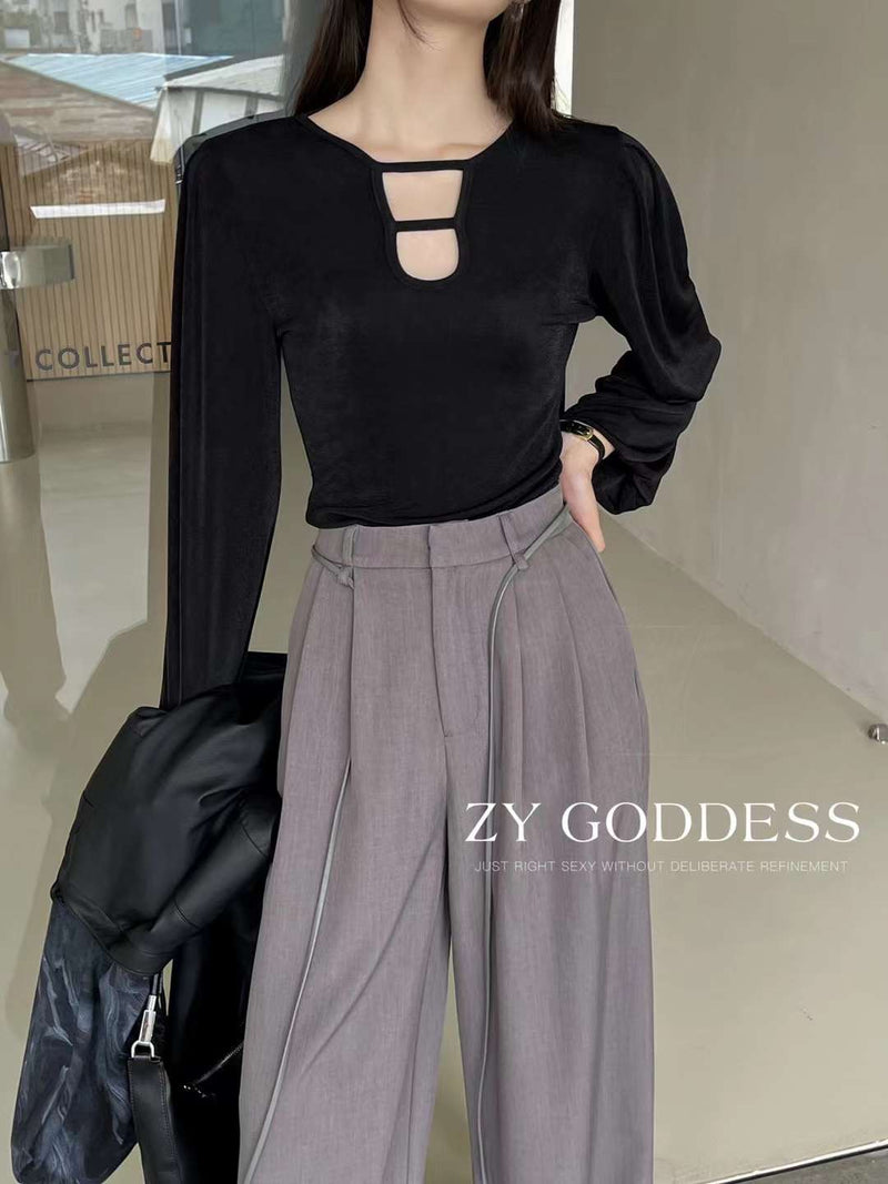 Grey Wide-Leg Utility Pants