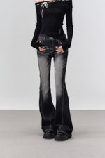 Stonewashed Slim Fit Wide-Leg Jeans