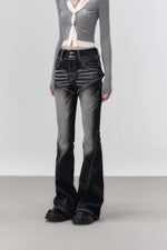 Stonewashed Slim Fit Wide-Leg Jeans