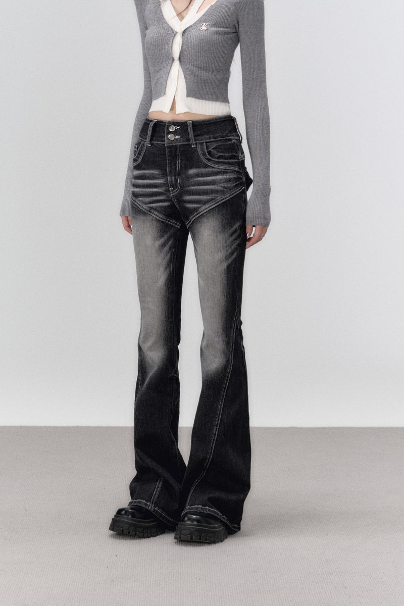 Stonewashed Slim Fit Wide-Leg Jeans