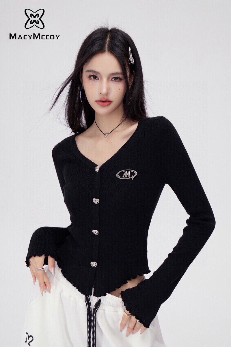 Lace V-Neck Bottom Shirt-Black