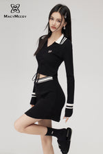 False two-piece lace-up knit dress