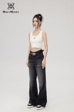 High-waisted denim wide-leg pants