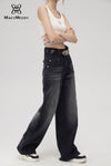 High-waisted denim wide-leg pants