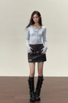 Designer False Two Piece Collarbone Knit Sweater - Blue