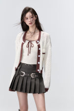 hollowed out knit sweater cardigan two-piece set