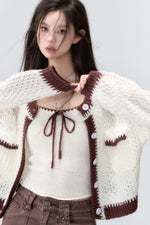 hollowed out knit sweater cardigan two-piece set