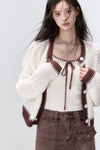 hollowed out knit sweater cardigan two-piece set