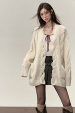 Mid-length slouchy knit cardigan