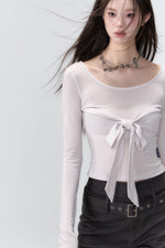 Niche Bow Tie Long Sleeve Tencel T-Shirt