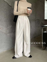 Tweed Pleated Suit Wide Leg Pants-White