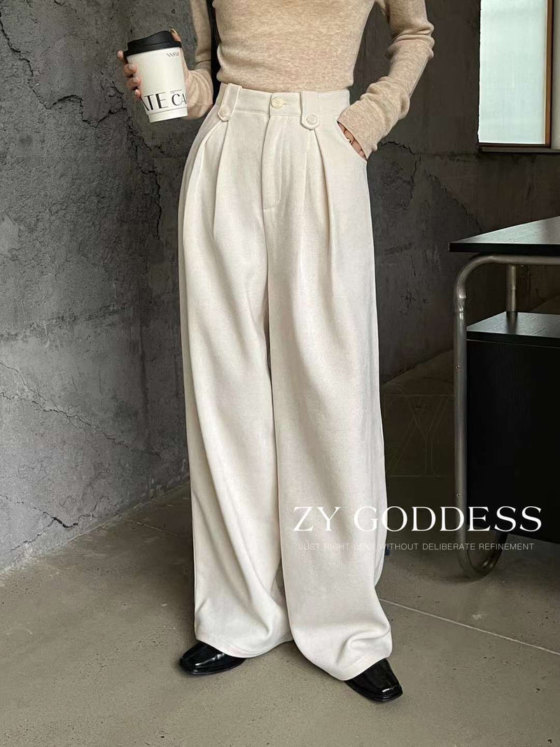 Tweed Pleated Suit Wide Leg Pants-White