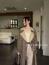 Color-blocked Long Elegant Trench Coat