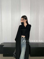 Black Buttoned Long Knit Cardigan