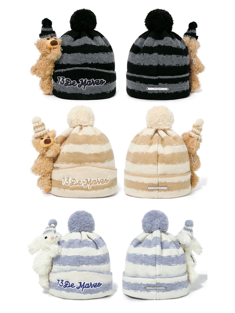 3D Doll Striped Beanie Hat