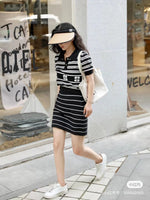 LC Logo black and white striped skirt