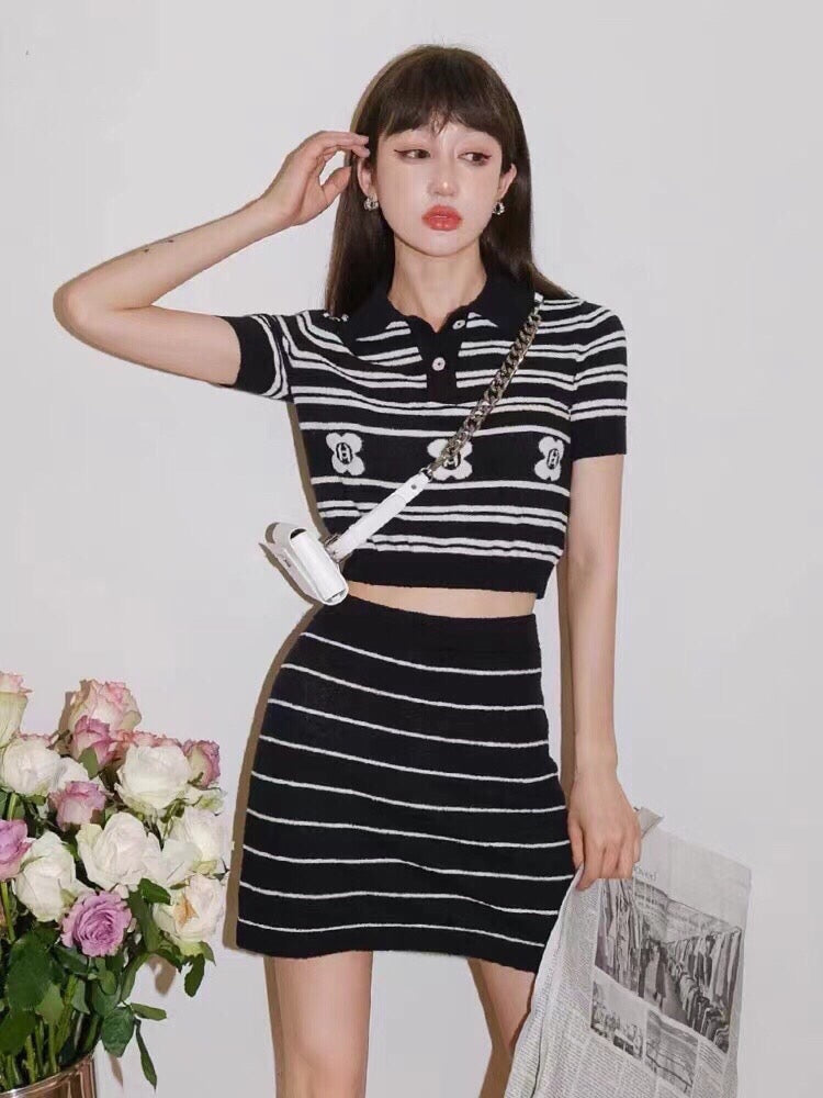 LC Logo black and white striped skirt