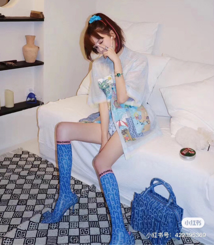 Light Blue Laulau Chichi Print Knee-High Socks