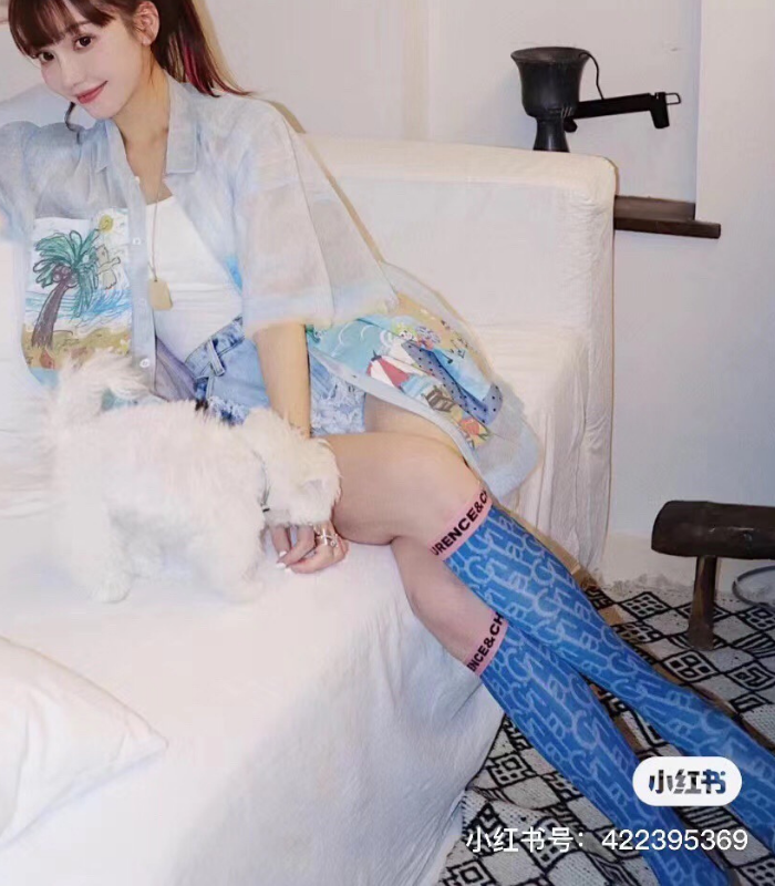 Light Blue Laulau Chichi Print Knee-High Socks